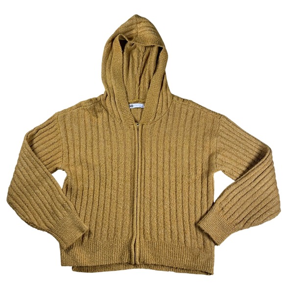 SO Good for Life Full Zip Hoodie Sweater Womens Large Mustard Yellow Ribbed Knit - Picture 1 of 7
